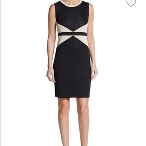 Saks | Black and Tan geometric bodycon dress